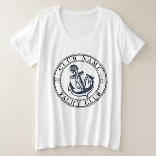 Blue Navy Nautical Anchor yacht club boat marina Plus Size T-Shirt