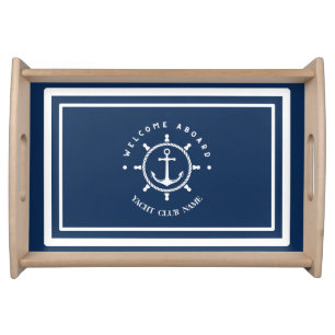 Blue Navy Nautical Anchor yacht club boat marina Serving Tray