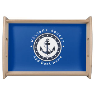 Blue Navy Nautical Anchor yacht club boat marina Serving Tray