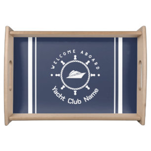 Blue Navy Nautical Anchor yacht club boat marina Serving Tray