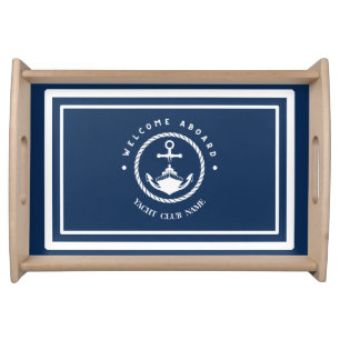 Blue Navy Nautical Anchor yacht club boat marina Serving Tray