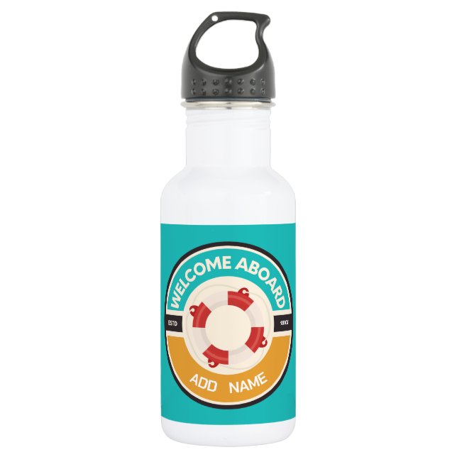 Blue navy Nautical Anchor yacht club boat marina  Stainless Steel Water Bottle (Front)