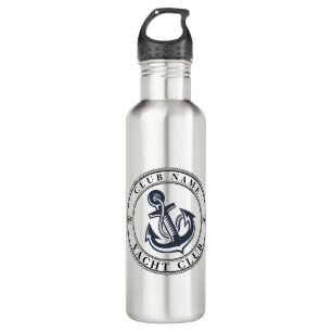 Blue navy Nautical Anchor yacht club boat marina Stainless Steel Water Bottle