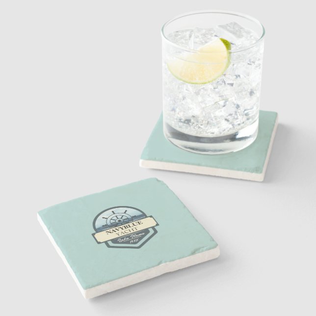 Blue Navy Nautical Anchor yacht club boat marina  Stone Coaster (Side)
