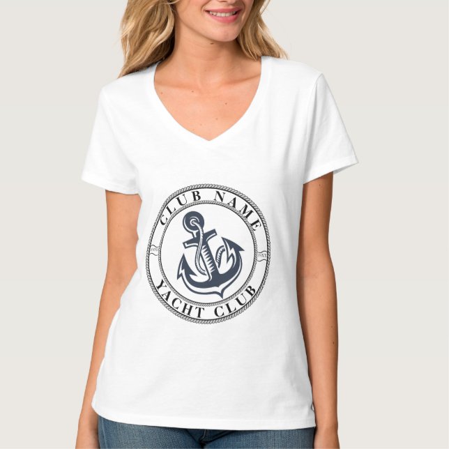 Blue Navy Nautical Anchor yacht club boat marina T-Shirt (Front)