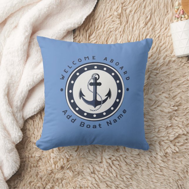 Blue Navy Nautical Anchor yacht club boat marina  Throw Pillow (Blanket)