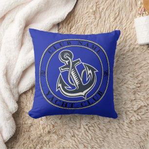 Blue navy Nautical Anchor yacht club boat marina Throw Pillow