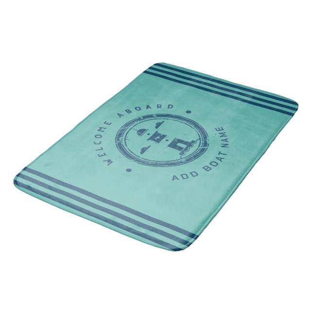 Blue Navy Nautical Anchor yacht club boat Retro Na Bath Mat (Angled)