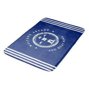 Blue Navy Nautical Anchor yacht club boat Retro Na Bath Mat