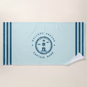 Blue Navy Nautical Anchor yacht club boat Retro Na Beach Towel