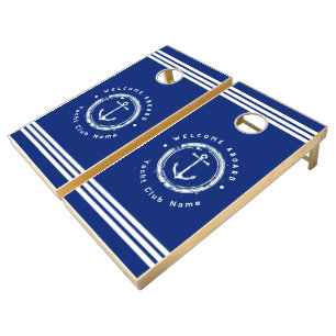 Blue Navy Nautical Anchor yacht club boat Retro Na Cornhole Set