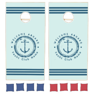 Blue Navy Nautical Anchor yacht club boat Retro Na Cornhole Set