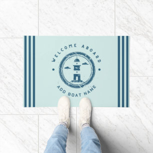 Blue Navy Nautical Anchor yacht club boat Retro Na Doormat