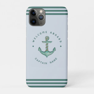 Blue Navy Nautical Anchor yacht club boat sailing iPhone 11 Pro Case