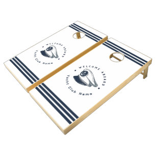 Blue Navy Nautical Anchor yacht club boat sailing Cornhole Set