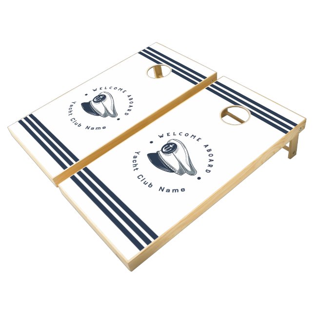 Blue Navy Nautical Anchor yacht club boat sailing  Cornhole Set (Angled)