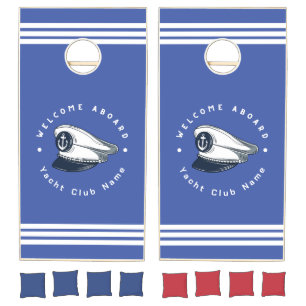 Blue Navy Nautical Anchor yacht club boat sailing Cornhole Set
