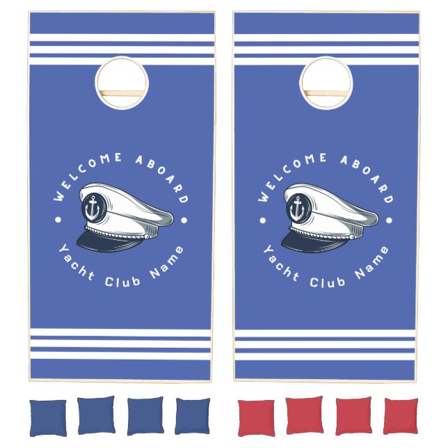Blue Navy Nautical Anchor yacht club boat sailing  Cornhole Set (Set)