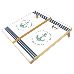 Blue Navy Nautical Anchor yacht club boat sailing Cornhole Set