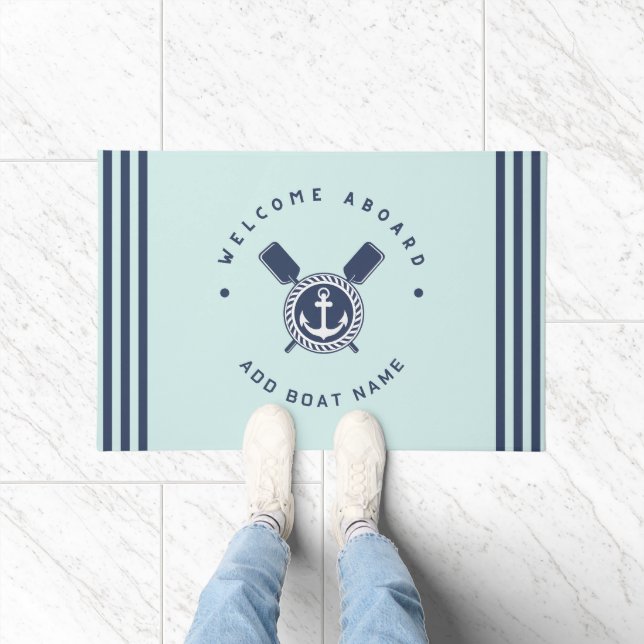 Blue Navy Nautical Anchor yacht club boat team Nam Doormat (Indoor)