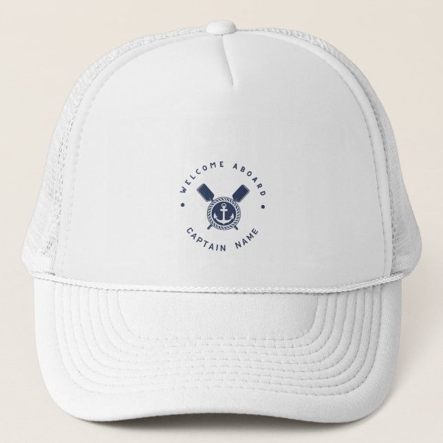 Blue Navy Nautical Anchor yacht club boat team Nam Trucker Hat (Front)