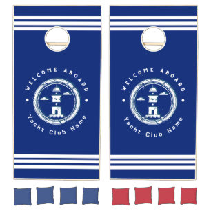 Blue Navy Nautical Anchor yacht club lighthouse Cornhole Set