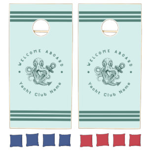 Blue Navy Nautical Anchor yacht club retro octopus Cornhole Set