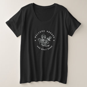 Blue Navy Nautical Anchor yacht club retro octopus Plus Size T-Shirt