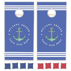 Blue Navy Nautical Anchor yacht club Retro sailing Cornhole Set