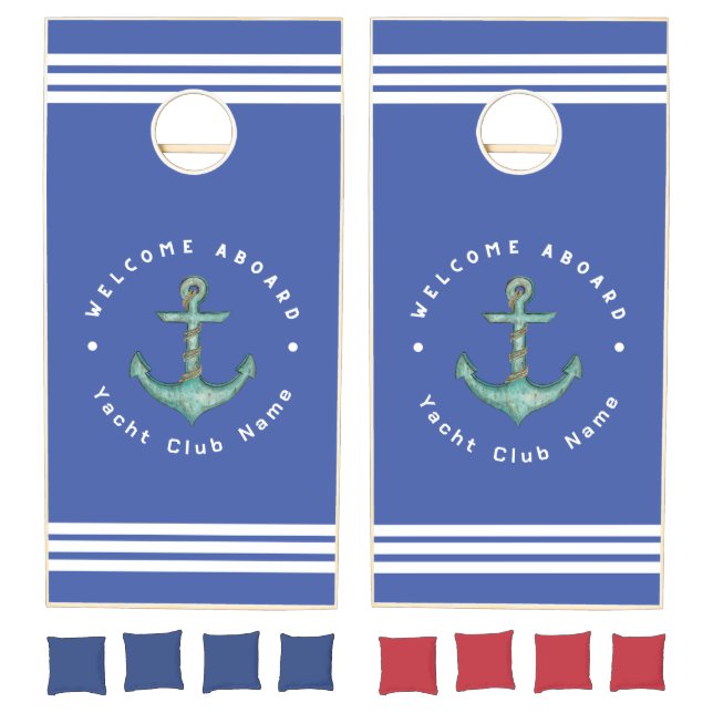 Blue Navy Nautical Anchor yacht club Retro sailing Cornhole Set (Set)