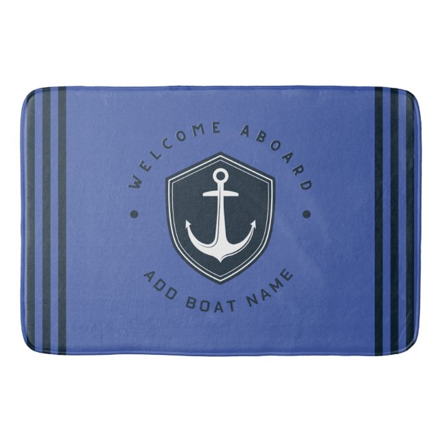Blue Navy Nautical Anchor yacht club sailing Name  Bath Mat (Front)