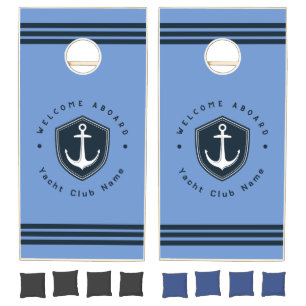 Blue Navy Nautical Anchor yacht club sailing Name  Cornhole Set