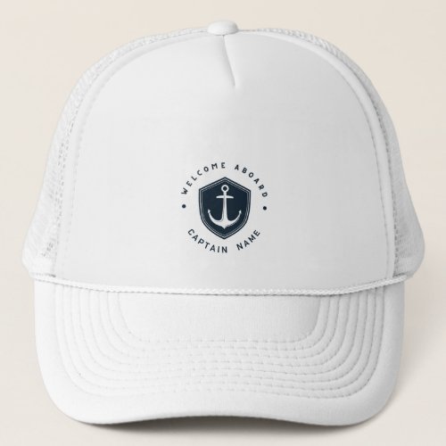 Blue Navy Nautical Anchor yacht club sailing Name  Trucker Hat
