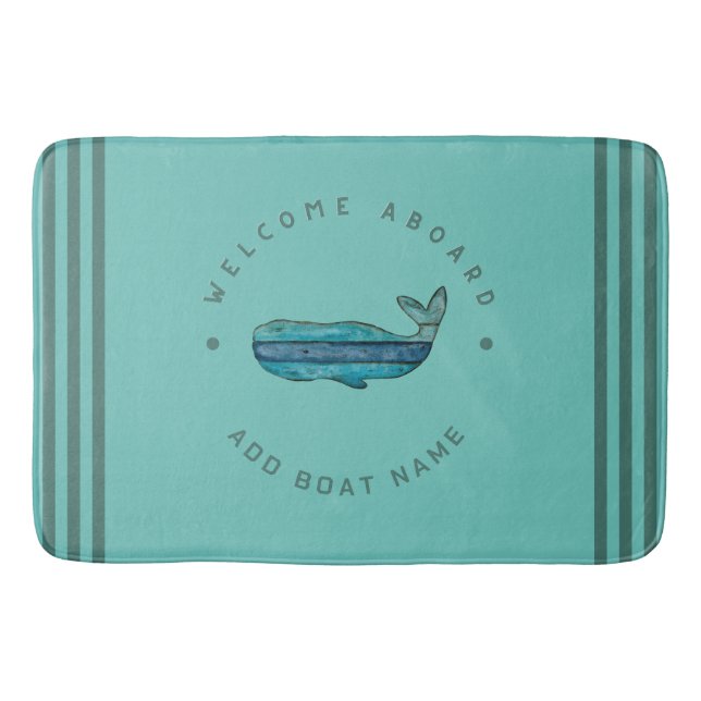 Blue Navy Nautical Anchor yacht club sailing Whale Bath Mat (Front)