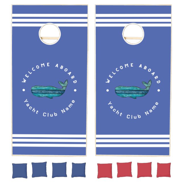 Blue Navy Nautical Anchor yacht club sailing Whale Cornhole Set (Set)