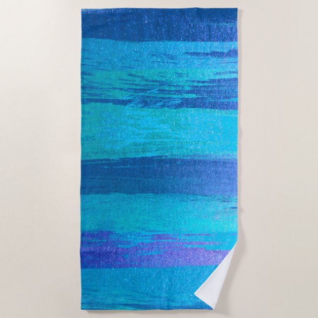 Blue NAVY OCEAN STROKES BEACH TROPICAL MODERN Beach Towel (Front)