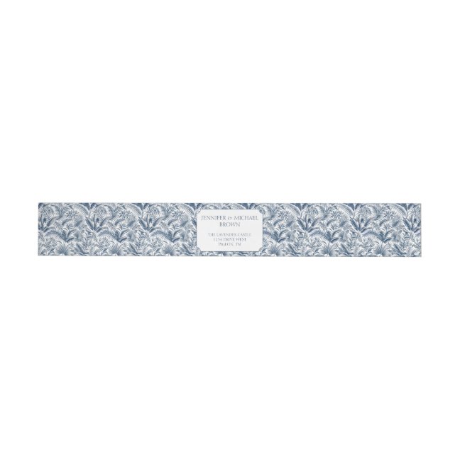 Blue Navy Palm Botanical Wedding Wrap Around Label