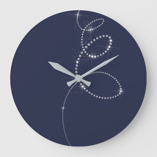 Blue Navy Pastel Crystals Gray Infinity Diamond Large Clock