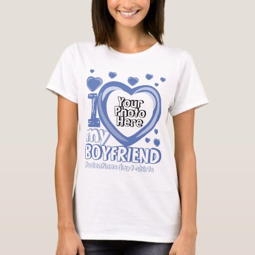 Blue Navy Photo Heart I love My Boyfriend T_Shirt