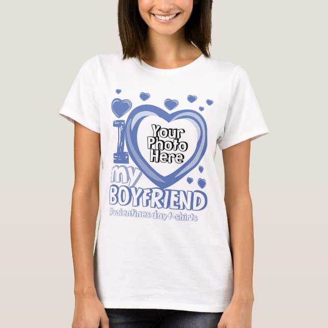 Blue Navy Photo Heart I love My Boyfriend T-Shirt (Front)