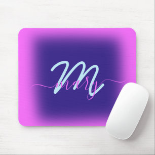 Blue Navy Pink Minimal Name Monogram Bright Mouse Pad