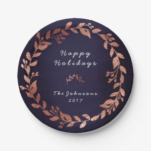 Blue Navy Pink Rose Gold Gray Christmas Paper Plates