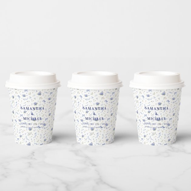 Blue Navy Popular Flowers Floral Patterned Wedding Paper Cups