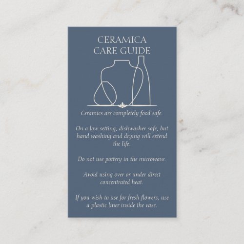 Blue Navy Pottery Vases Ceramic Care Instruction Business Card