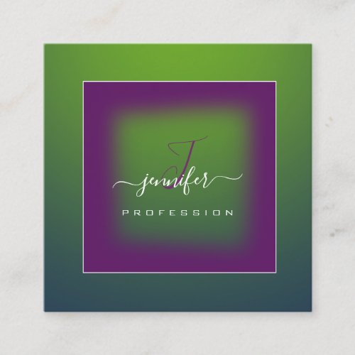 Blue Navy Purple Green Monogram Name Social Media Square Business Card