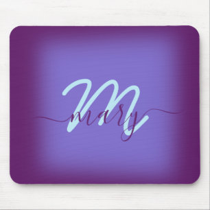 Blue navy Purple Minimal Name Monogram Mouse Pad