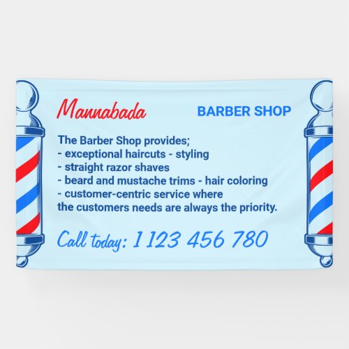 Blue Navy Red Pole Supply Service Barber Shop Banner