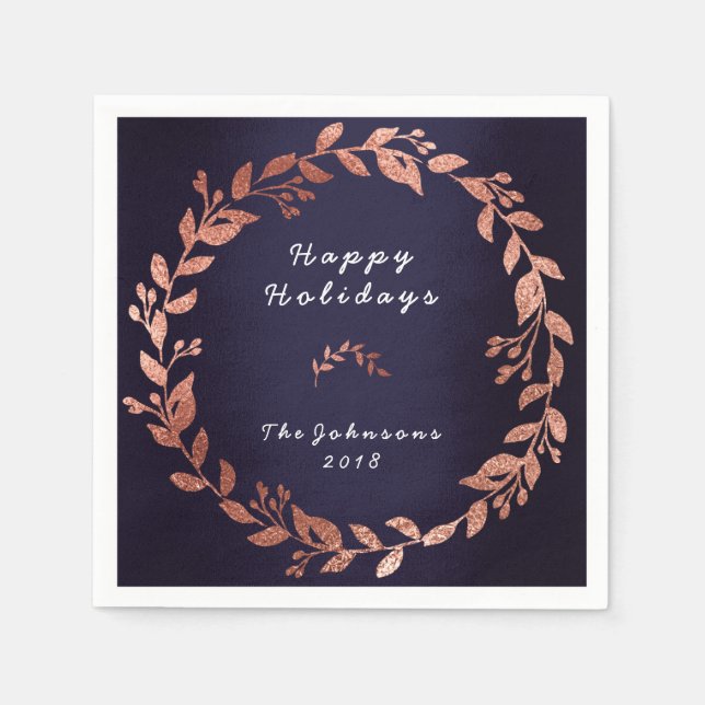 Blue Navy Rose Pink Gold Wedding Holidays Napkins (Front)