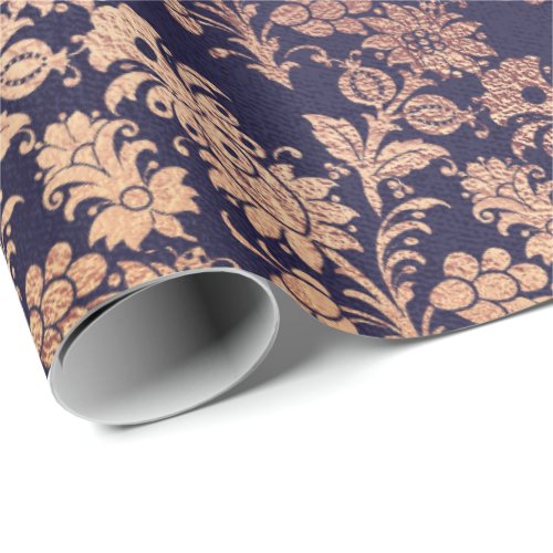 Blue Navy Royal Silver Rose Copper Powder Floral Wrapping Paper