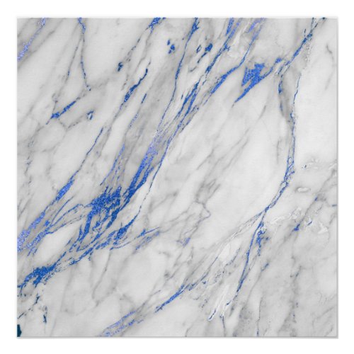 Blue Navy Sapphire White Gray Stone Marble Poster
